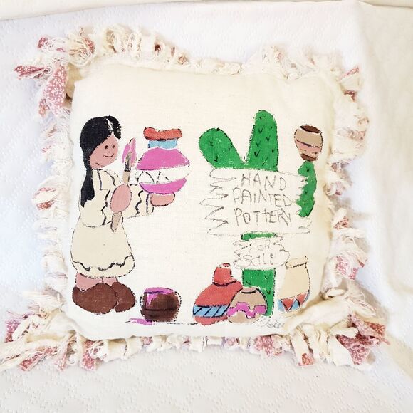 Native American Boho Image Hand Painted  Throw Pillow - Picture 1 of 7